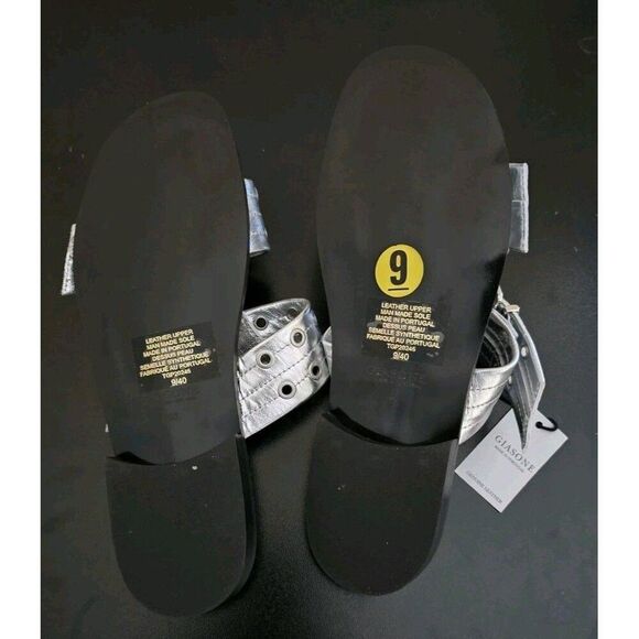 Giason Leather Double Strap Sandals Size 9 Silver Buckles Slip-on New - Picture 4 of 7